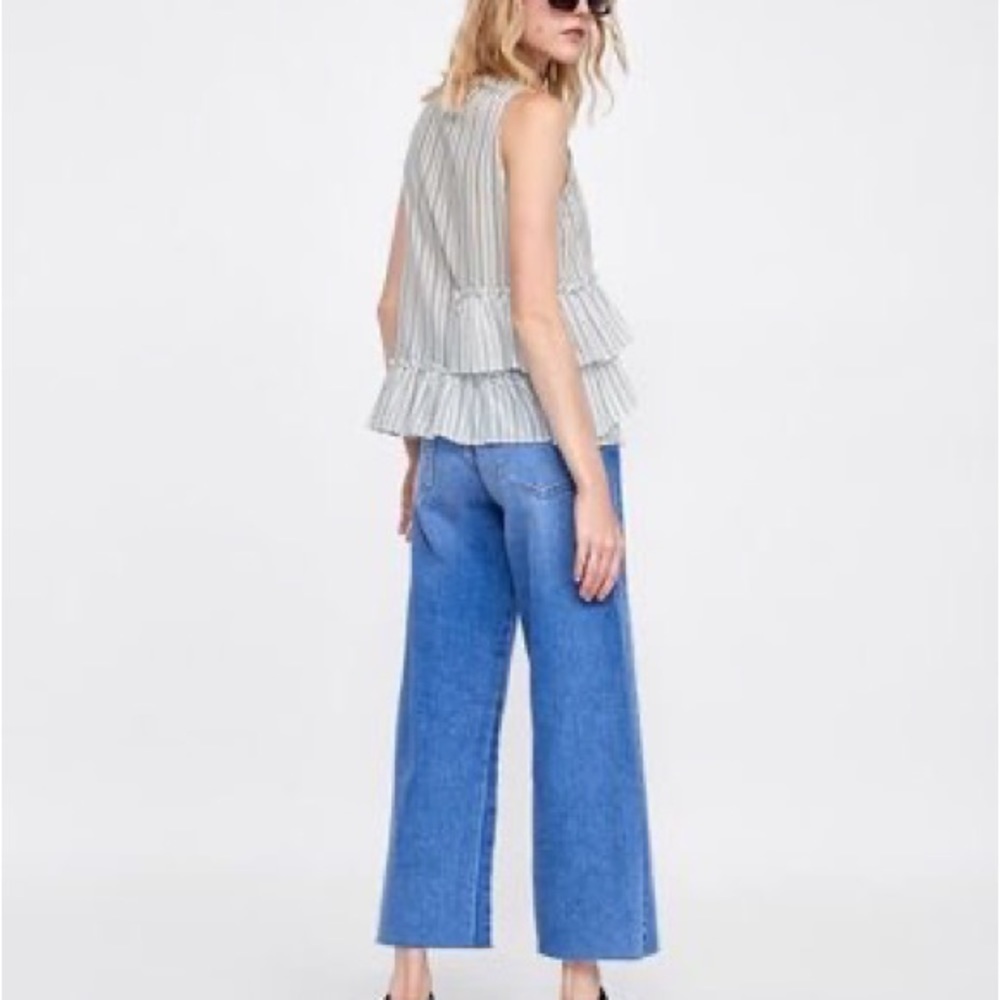 ZARA BASIC Womens Striped Ruffle V Neck Sleeveless Top Size S - Picture 2 of 7